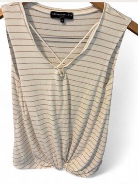 Generation Love Cream & Tan Striped V-Neck Twist Tank